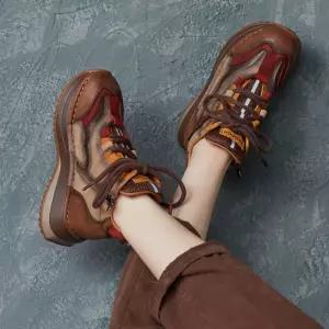 올요아 여자 키작녀 플랫워커 가을 소가죽 라운드 배색 스트랩 키높이 하이탑 캐주얼 기모 슈즈 꾹3