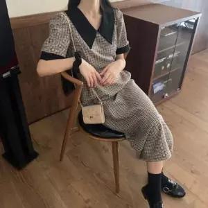 [SBD] 주름 롱원피스 패턴 블랙 카라 핀턱 체크