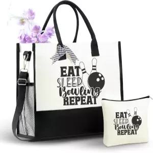 이노베타 볼링 선물 탑 지퍼 클로저가 달린 캔버스 토트백 생일 크리스마스 및 모든 특별한 날을 위한 어깨