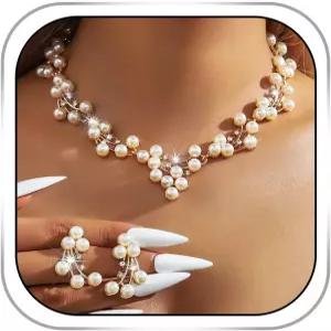 갠지스 진주 및 가짜 귀걸이 주얼리 초커 골드 웨딩 신부 목걸이 세트