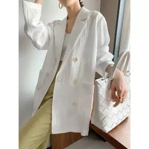 보리 루즈핏 노버튼 화이트린넨자켓 여름 긴팔 하객룩