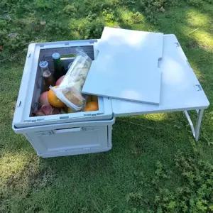 SPEALLOY 2-in-1 접이식 보관함 및 테이블 가정 캠핑 마켓 ABS+PP 컴포지트용 정리함 DIY 스티커 포함