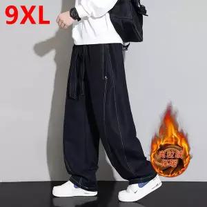 빅사이즈 반팔 셔츠 가을과 겨울 남성용 플러스 사이즈 청바지 레트로 루즈 와이드 레그 스트리트 스타일