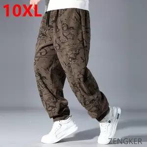 빅사이즈 반팔 셔츠 봄 가을 오버사이즈 플러스 사이즈 루즈 프린트 남성용 드레이프 캐주얼 스웨트팬츠 청