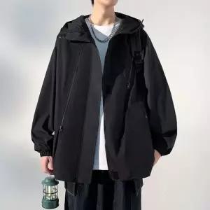 EAMT 블랙 남성 코트 야상 점퍼 사무라이 후드 바람막이 카고 봄가을 YJ3