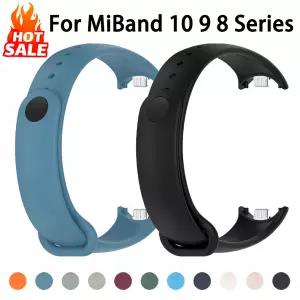 호환 시계줄  샤오미 미 밴드 10 9 8용 실리콘 스트랩 NFC 스포츠 고무 팔찌 스마트 8 액세서리