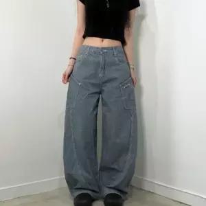 청바지 와이드 항아리 여름 절개선 T116 데님 팬츠 벌룬핏 바지 스트라이프