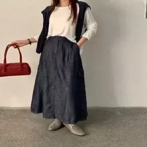 EAMT 치마 데님 캐주얼 여성 청치마 뒤트임 A라인 EUNG1