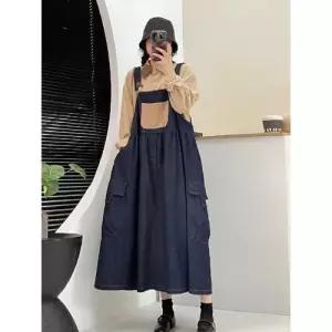 EAMT 여성 치마 데님 가을 빈티지 청치마 멜빵 카고풍 민소매 롱스커트 EUNG3