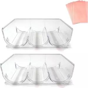 냉장고용 플럼 스트림 와인 보관 랙 2팩 - 스태커블 병 홀더 정리함 플라스틱 선반 라이너 4개 포함