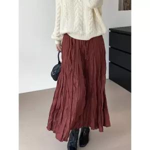 앤트맨 치마 스커트 롱 봄 빈티지 여자 A라인 우산 주름 스웨이드 앙고라 OPH1