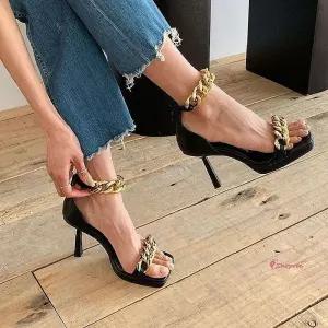 여성 포인트체인 여름 하이힐 슬링백 샌들yza860