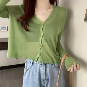 여성 시스루 여름 가디건 얇은 단추 긴팔 카디건 비치
