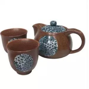 하루 도자기 녹차 포트 티팟 찻잔 2인 세트 브라운