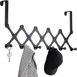 SCUNDA 욕실 침실 주방 옷장용 도어 랙 헤비 듀티 노 드릴 수건 로브 가방 코트(블랙)용 행거로 확장