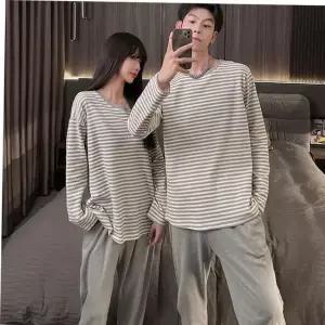 여성홈웨어 커플 신혼부부 남녀 라운드넥 긴팔 긴바지 잠옷세트
