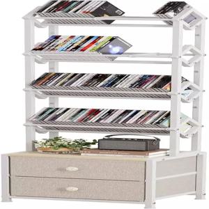 서랍이 있는 Epouseter CD 보관 랙 5단 미디어 정리함 DVD 선반 대용량 책 및 게임 거실 홈 오피스에