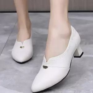 EAMT 여성 가죽 진가죽 통굽 로퍼 봄가을 슈즈 뾰족한 펌프스 미들힐 컴포트화 스틸레토 YJ1