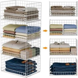 4단 스태커블 옷장 정리함 및 보관 바구니 접이식 선반 시스템 공간 절약형 서랍 흰색 특허 출원 중