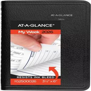 AT-A-GLANCE 2026 플래너 주간 3-1/2 x 6인치 포켓 사이즈 시간별 데이마인드 블랙 (G2500026)