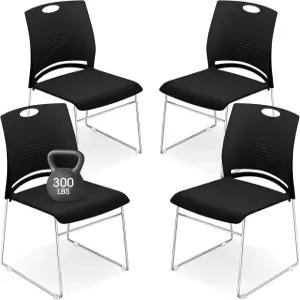 Suzile 4팩 스태커블 대기실 의자 회의실 사무실 접견 테이블 로비 병원 웨딩 호텔(블랙)을 위한 썰매