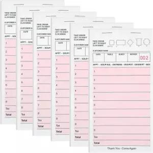 ZPARNO 6팩 서버 노트 패드 핑크 게스트 체크북 총 300매 용지 레스토랑용 웨이트리스 메모장