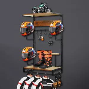 난시투 오토바이 헬멧 랙 벽걸이 나무 선반이 있는 레트로 러스트 홀더 및 보관용 후크