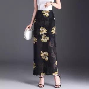 EAMT 여사친 스커트 롱 여름 H라인 프린트 힙업 쉬폰 일자 트임 원턱 EUNG2