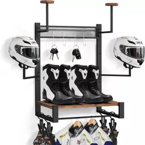 엘브스 모터사이클 헬멧 홀더 벽걸이 4개 장갑 클립 후크 4개가 있는 튼튼한 랙 재킷 액세서리를 위한