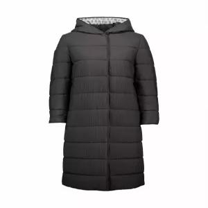 벨리시앙 기하학무늬 배색 후드 벨티드 롱 패딩BY3106