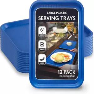 패스트푸드용 대형 플라스틱 서빙 트레이 12개 세트 10x14인치 파란색 카페테리아 점심 레스토랑 카페 공예