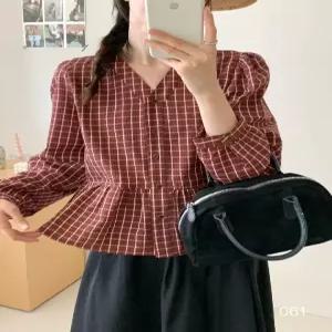 스파이더맨 여성 니트 가을 빈티지 슬림핏 상의 트렌드 셔츠 브이넥 체크 긴팔 OPH3