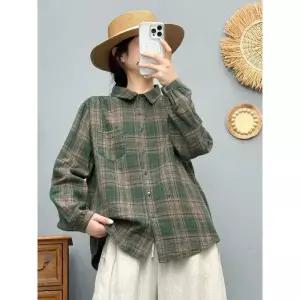 스파이더맨 여성용 캐주얼 이너 봄 긴팔 상의 체크 셔츠 빅 이중사 OPH1