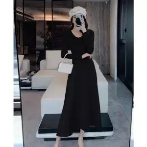 스파이더맨 치마 원피스 니트 블랙 이너 허리조임 긴팔 슬림 여성치마 라운드 프렌치 OPH1