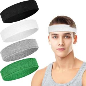남성용 4팩 머리띠 스웨트 밴드 남녀용 테니스 농구 러닝 헬스장 운동용 코튼 테리