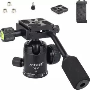 핸들 ARTCISE 카메라 삼각대 볼 헤드 퀵 릴리스 플레이트 2개와 모노포드용 휴대폰 클립 360도 슬라이더