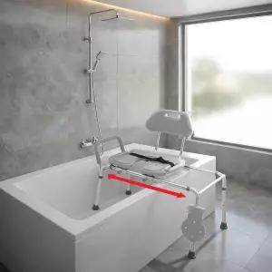 플래티넘 헬스 슬라이딩 샤워 의자 하이드로글리드 프리미엄 헤비 듀티 컷아웃 시트가 있는 패딩 욕조 이송