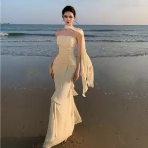 여자 원피스 스커트 롱 여름 쉬폰 비치 프릴 리본 바캉스 이벤트 드레스 CH2