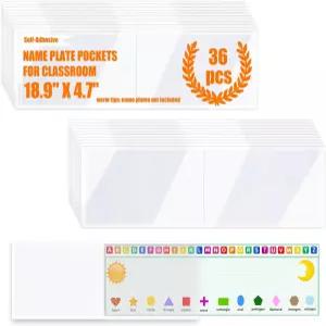 36 PCS 명판 포켓 18.9 x 4.7 인치 접착 책상 이름표 두께는 700밀리미터