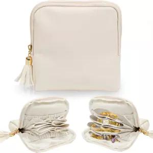 여행용 주얼리 정리함 케이스 팔찌용 지퍼가 달린 롤 파우치 보관 가방 목걸이 귀걸이 베이지