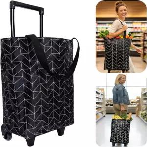 롤링 쇼핑백 바퀴 달린 작은 쇼핑 카트 시장 및 식료품 판매용 접이식 휴대용 방수 토트 - 여성 노인을