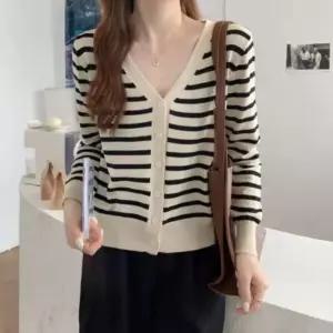 브이넥 스트라이프 버튼 울 가디건 2color 여자 앙고라 롱가디건 울혼방 카디건 니트