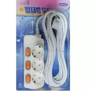 절전형 3구 개별스위치 콘센트 4m 멀티탭 전기절약 3구콘센트 멀티콘센트