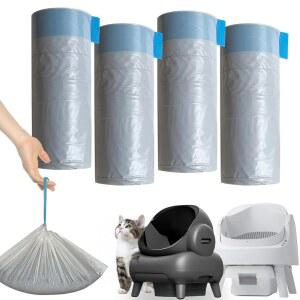 니카사M1 및 펫 피벗 오토쿠퍼와 호환되는 80개의 쓰레기 봉투 11개의 오픈탑 자동 청소 고양이 쓰레기통, 4롤 고양이 쓰레기 봉투 80개