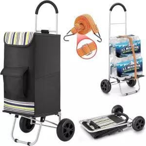 쇼핑 카트 슈퍼 로딩 식료품 트롤리 220파운드 용량 초대형 블랙 쇼핑백이 있는 접이식 조절 가능한 번지