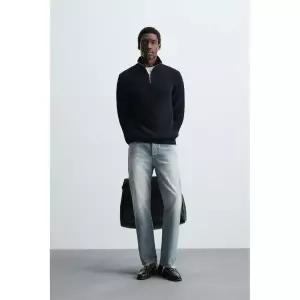 ZARA 펄 니트 지퍼넥 스웨터 - 네이비 372822