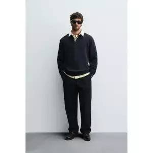 ZARA 콘트라스트 폴로 칼라 스웨트셔츠 - 네이비 372816