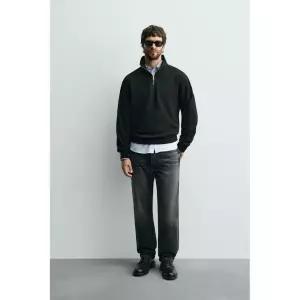 ZARA 베이직 지퍼넥 스웨트셔츠 - 블랙 372853