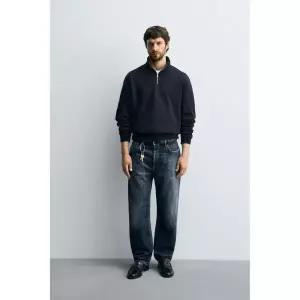 ZARA 베이직 지퍼넥 스웨트셔츠 - 네이비 372788
