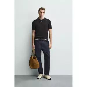 ZARA 니트 레귤러핏 폴로셔츠 - 블랙 372883